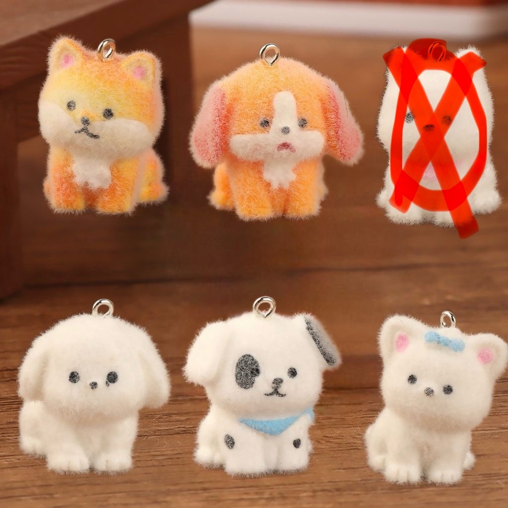 Adorable Fuzzy Dog Charm Keychain Set 5PCs-Cute Mini Puppy Pet Phone Charms